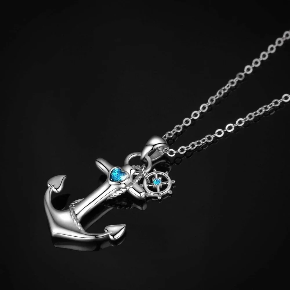 Sterling Silver Anchor Pendant Necklace - Sailor Nautical Jewelry for Women - Picture 3 of 7